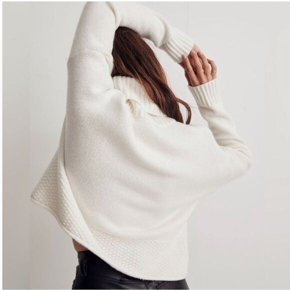 Madewell Wool Sadler Women's Turtleneck Sweater White Pullover Size Small Alpaca - Picture 2 of 9